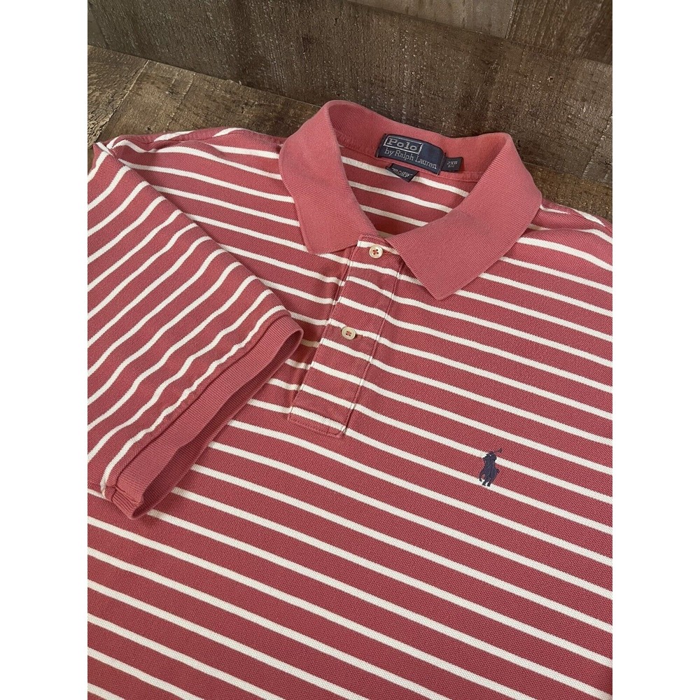 Vintage Polo Ralph Lauren Shirt Men’s 2XB Big Red Striped Short Sleeve Golf Pony